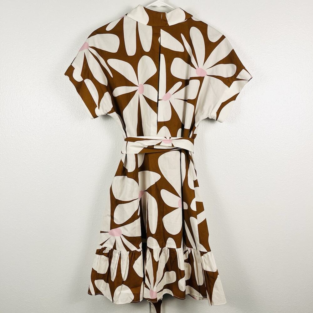 Anthropologie Hutch Brown Floral Wrap Mini Dress with Cream & Pink Accents - Picture 6 of 7